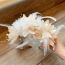 Fashion Beige Large Flower Feather Style Beaded Feather Wide-brimmed Headband