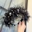 Fashion Beige Large Flower Feather Style Beaded Feather Wide-brimmed Headband