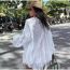 Fashion White Hollow Lace Button-down Shirt Layered Skirt Suit