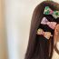 Fashion Pink Fabric Diamond Lettered Smiley Hairpin