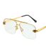 Fashion Gold Frame Gradient Gray Ac Double Bridge Rimless Leopard Head Square Sunglasses