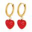 Fashion Love Sticky Diamond Pendant Earrings Red Stainless Steel Diamond Heart Hoop Earrings