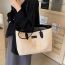 Fashion Off-white And Black Large Capacity Straw Shoulder Bag