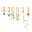 Fashion Gold Copper Inlaid Zircon Drop Oil Five-pointed Star Tassel Love Pendant Earring Set 6 Pieces