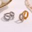 Fashion Rhinestone Spliced Chain Open Ring-steel Color-white Diamond Stainless Steel Rhinestone Spliced Chain Open Ring