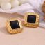 Fashion Classic Hammered Square Black Acrylic Stud Earrings - Gold Stainless Steel Gold-plated Hammered Square Stud Earrings