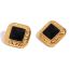 Fashion Classic Hammered Square Black Acrylic Stud Earrings - Gold Stainless Steel Gold-plated Hammered Square Stud Earrings