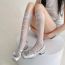 Fashion White Socks Pink Bow Hollow Lace Vertical Pattern Mid-calf Socks