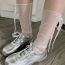 Fashion White Lace-up Mesh Mid-calf Socks
