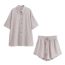 Fashion Grey Woven Lapel Button-down Shirt And Shorts Set