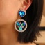 Fashion Blue Alloy Diamond Love Pendant Round Earrings
