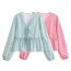 Fashion Green Woven Vertical Stripe Lace-up Puff Sleeve Top