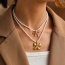 Fashion Golden 2 Titanium Steel Bow Pendant Pearl Necklace