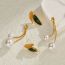 Fashion Gold Two-color Leaf Pearl Tassel Earrings