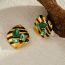 Fashion Gold Stainless Steel Square Stud Earrings With Malachite