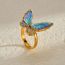 Fashion Gold Stainless Steel Butterfly Diamond Ring