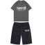 Fashion Dark Gray + Light Gray Pants Polyester Printed Round Neck Short Sleeve Shorts Set