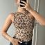 Fashion Leopard Print Asymmetrical Pleated Tulle Jumpsuit