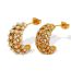 Fashion White Pearl Gold Earrings Titanium Steel Gold-plated Diamond C-shaped Earrings