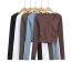 Fashion Dark Coffee Cotton Crew Neck Long-sleeved T-shirt With Side Shirring