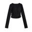 Fashion Dark Coffee Cotton Crew Neck Long-sleeved T-shirt With Side Shirring