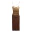 Fashion Coffee Color Mesh Pleated Printed Suspender Long Skirt