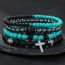 Fashion Black Black Bile Turquoise Beaded Stainless Steel Cross Bracelet Set