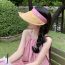 Fashion Black [pink Bow] Straw Wide Brim Hollow Top Sun Hat
