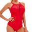 Fashion Red Nylon Halterneck Pleated One-piece Swimsuit