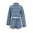 Fashion Light Blue Distressed Denim Lapel Jacket And Shorts Suit
