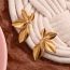 Fashion Cast Glossy Flower Leaf Stud Earrings - Gold Stainless Steel Glossy Leaf Stud Earrings