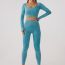 Fashion Lake Blue Long-sleeved Trousers Suit Matte Seamless Long Sleeve Pants Suit
