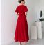 Fashion Red (with Belt) Polyester Pleated Drawstring Maxi Skirt