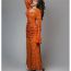 Fashion Orange Color Chiffon Printed Pleated Long Skirt