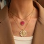 Fashion Rose Red Titanium Steel Drip Oil Round Double-sided Portrait Pendant Bead Necklace