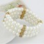 Aquamarine Gold Color Three Layers Pearl Weave Design Alloy Korean Fashion Bracelet