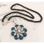 Limited Blue Diamond Decorated Flower Pendant Design Alloy Beaded Necklaces