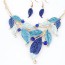 Celtic Blue Diamond Decorated Leaf Shape Design Alloy Jewelry Sets