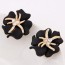 Caspari Black Diamond Decorated Flower Design Alloy Stud Earrings