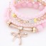 Square Pink Bowknot Shape Decorated Multilayer Design Alloy Korean Fashion Bracelet