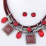 fashion Red Gemstone Decorated Square Shape Design