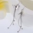 Glamour Silver Color Heart Shape Decorated Tassel Design Cuprum Crystal Earrings
