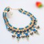 Skate Blue Gemstone Decorated Triangle Pendant Design Alloy Bib Necklaces