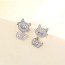 Lovely Silver Color Diamond Decorated Cat Shape Design  Cuprum Fashion earrings