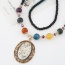 Sweet Multicolor Beads Decorated Oval Shape Pendant Design Alloy Beaded Necklaces