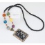 Fashion Black Beads Decorated Square Shape Pendant Design Alloy Bib Necklaces