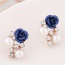 Sweet Dark Blue Diamond&rose Flower Decorated Simple Design  Alloy Stud Earrings