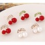 Sweet Red+white Diamond Decorated Cherry Shape Design Alloy Stud Earrings