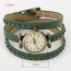 Fashion Green Round Shape Dial Plate Decoratde Multilayer Design Leather Ladies Watches