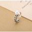 Retro Antique Silver Pearl Decorated Chain Shape Opening Design Cuprum Korean Rings